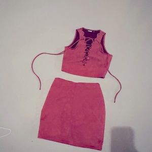 Deep Red velvet skirt and top set